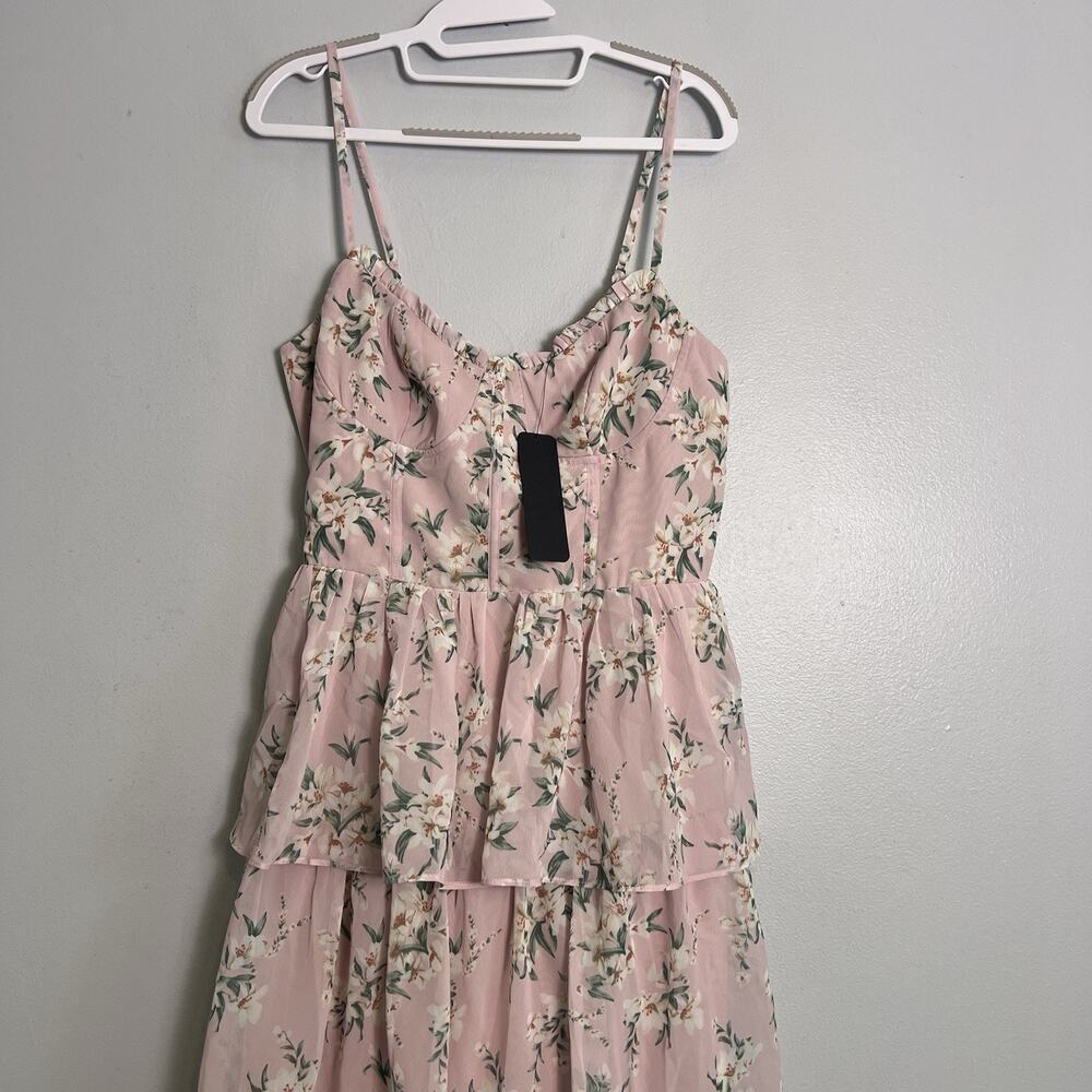 NWT VIGI Flourishing Shine Light Pink Floral Tiered Maxi Dress Sz L - Picture 2 of 16